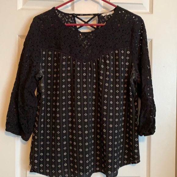 Maurices 3/4 sleeve blouse with lacy top - Picture 1 of 6